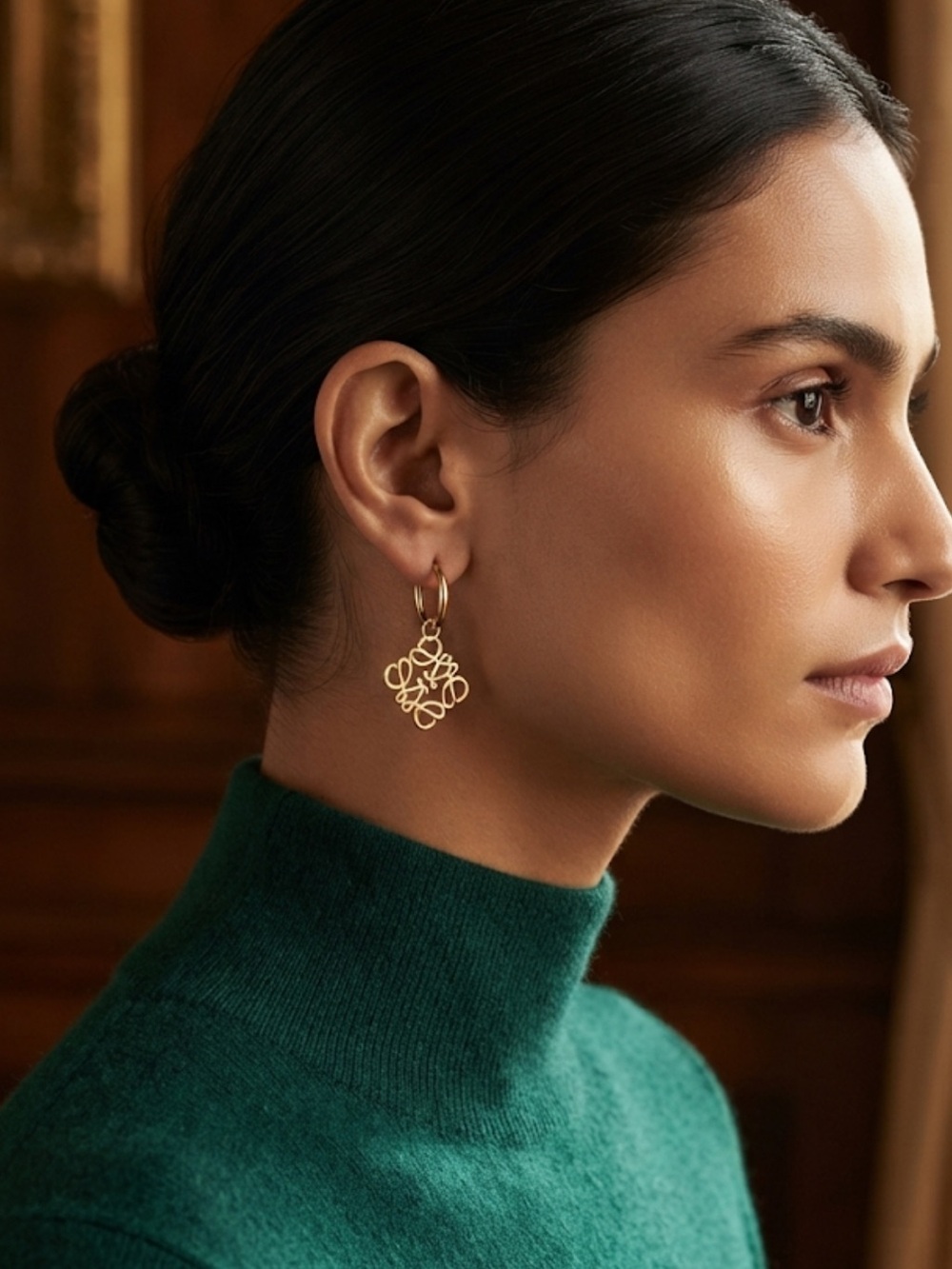 LOEWE Gold Tone Logo Earrings